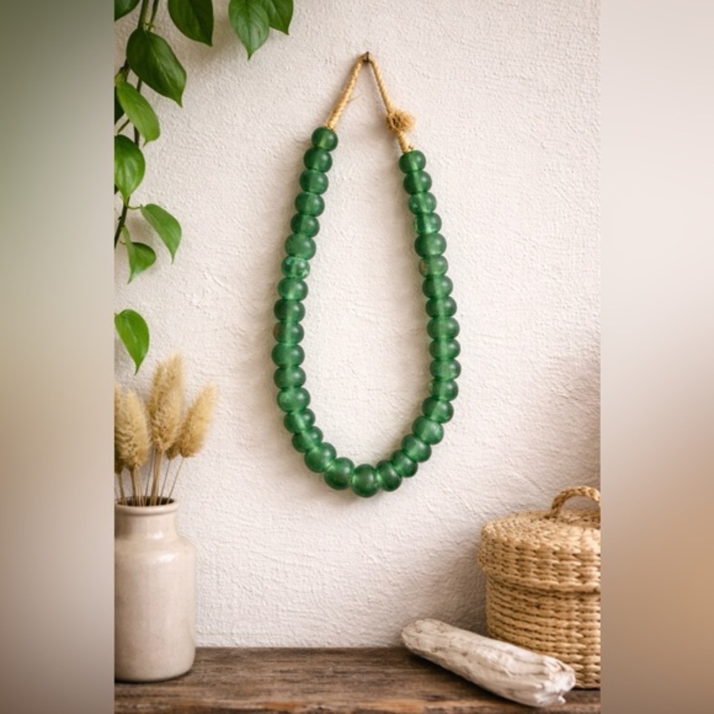 Ghanaian Glass Green Beads